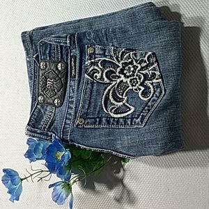 Miss Me Blue Boot Cut Jeans with Silver Embroidery